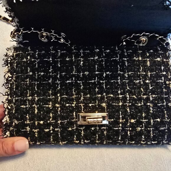 Anthropologie Cristina Sabatini Black White Gold Tweed Brielle Bag Clutch GUC. - Picture 6 of 16